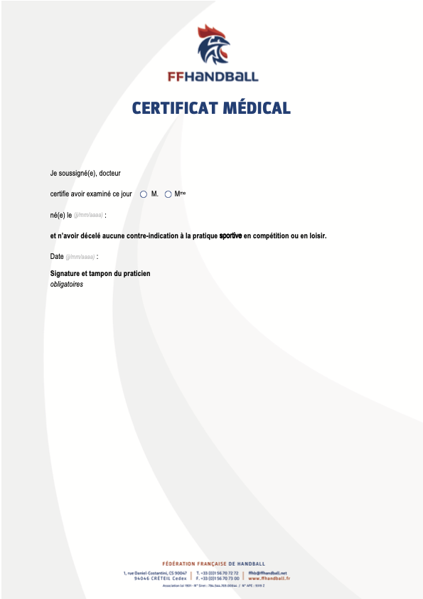 Certificat médical FFHB